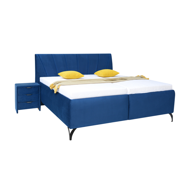 Modrá čalúnená manželská posteľ Sava s čiernymi nohami